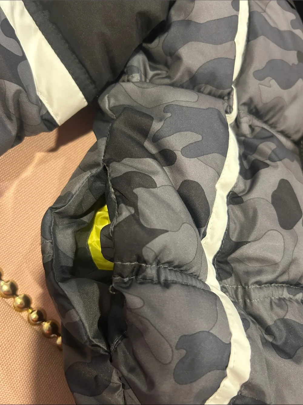 Kids Grey Camo Puffer Jacket with Neon Lining